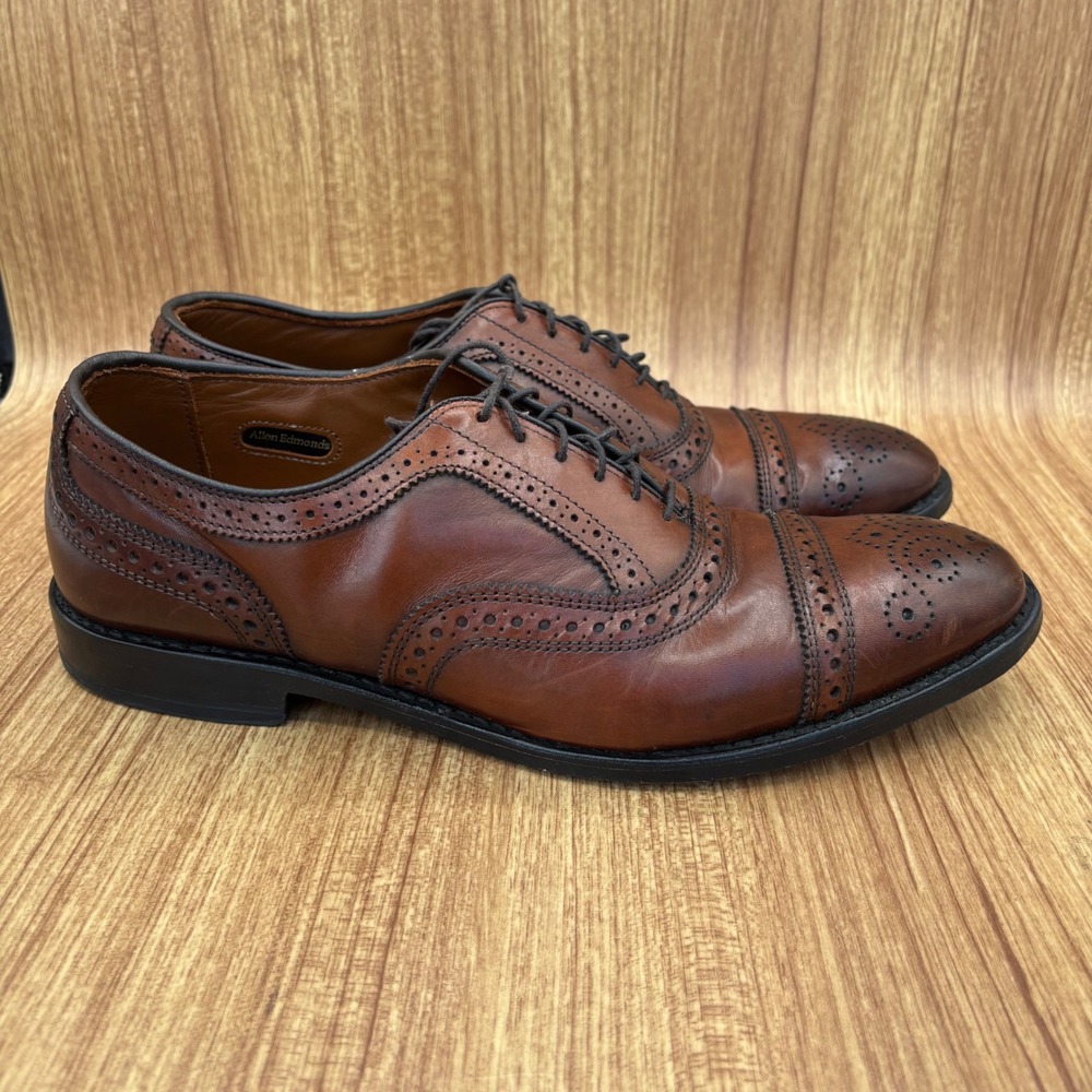 Allen Edmonds Strand Oxford Mens 9 D Brown Leather Brogue Cap Toe Dress Shoes